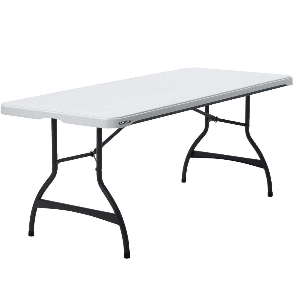 Mesa rectangular patas plegables blanco efecto granito Lifetime 182 x 76 x  73,5 cm