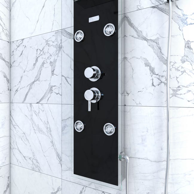 Columna de ducha de hidromasaje de aluminio con espejo, 121 boquillas, ducha  de mano y estante DC006