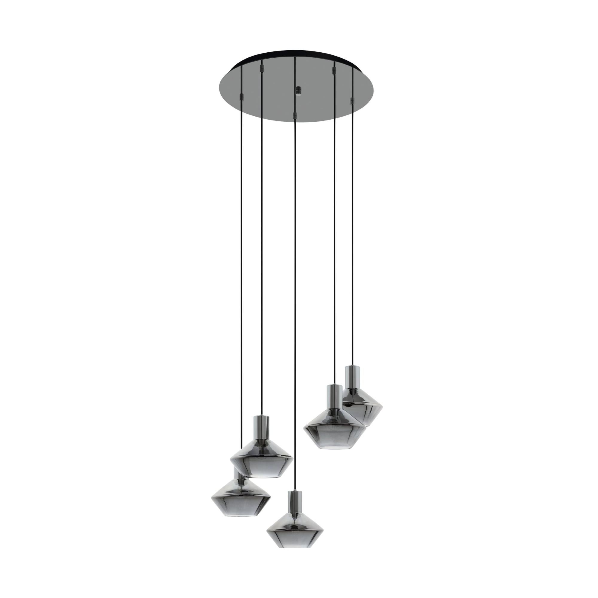 Luminaire en suspension EGLO Suspension contemporaine PONZANO en acier et verre foncé noir 5xE27