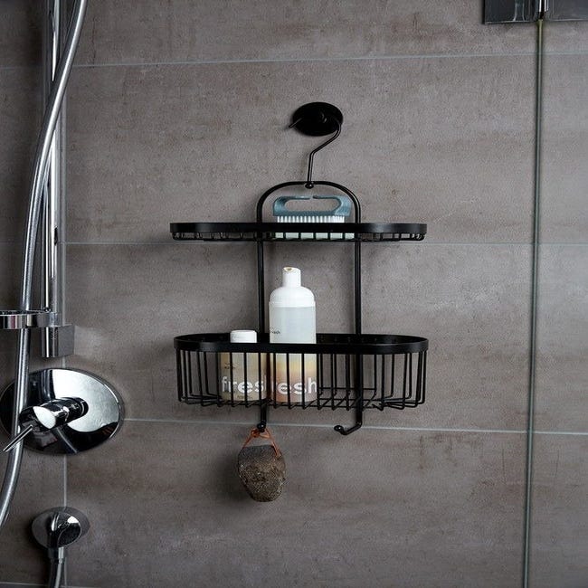 ⇒ Cesto ducha doble negro con colgador wenko ▷ Precio