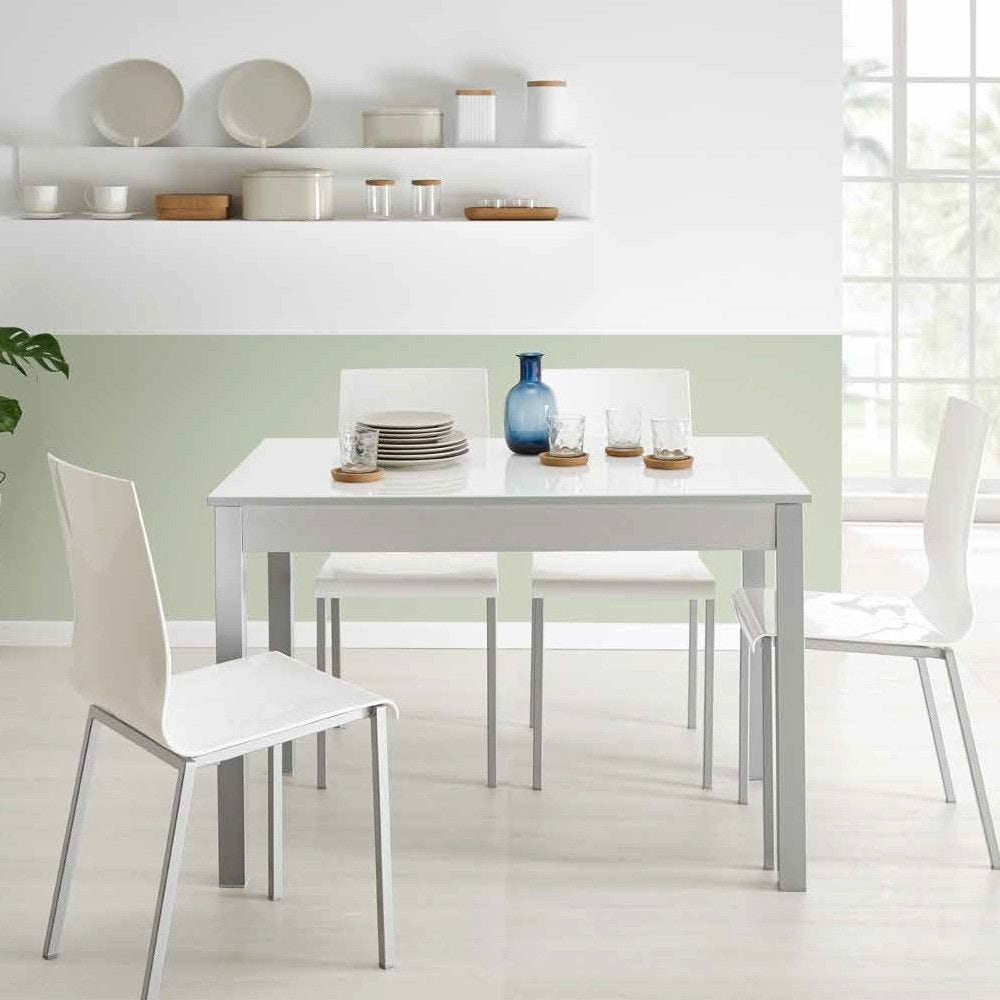 Table de cuisine extensible A Coruña verre blanc optique - 110 x 70 cm. -  Aluminium