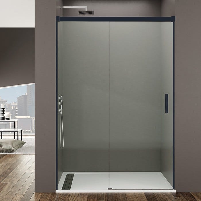 Paroi de douche fixe avec porte coulissante noir mat, 120 x 80 x 195 cm,  TORONI