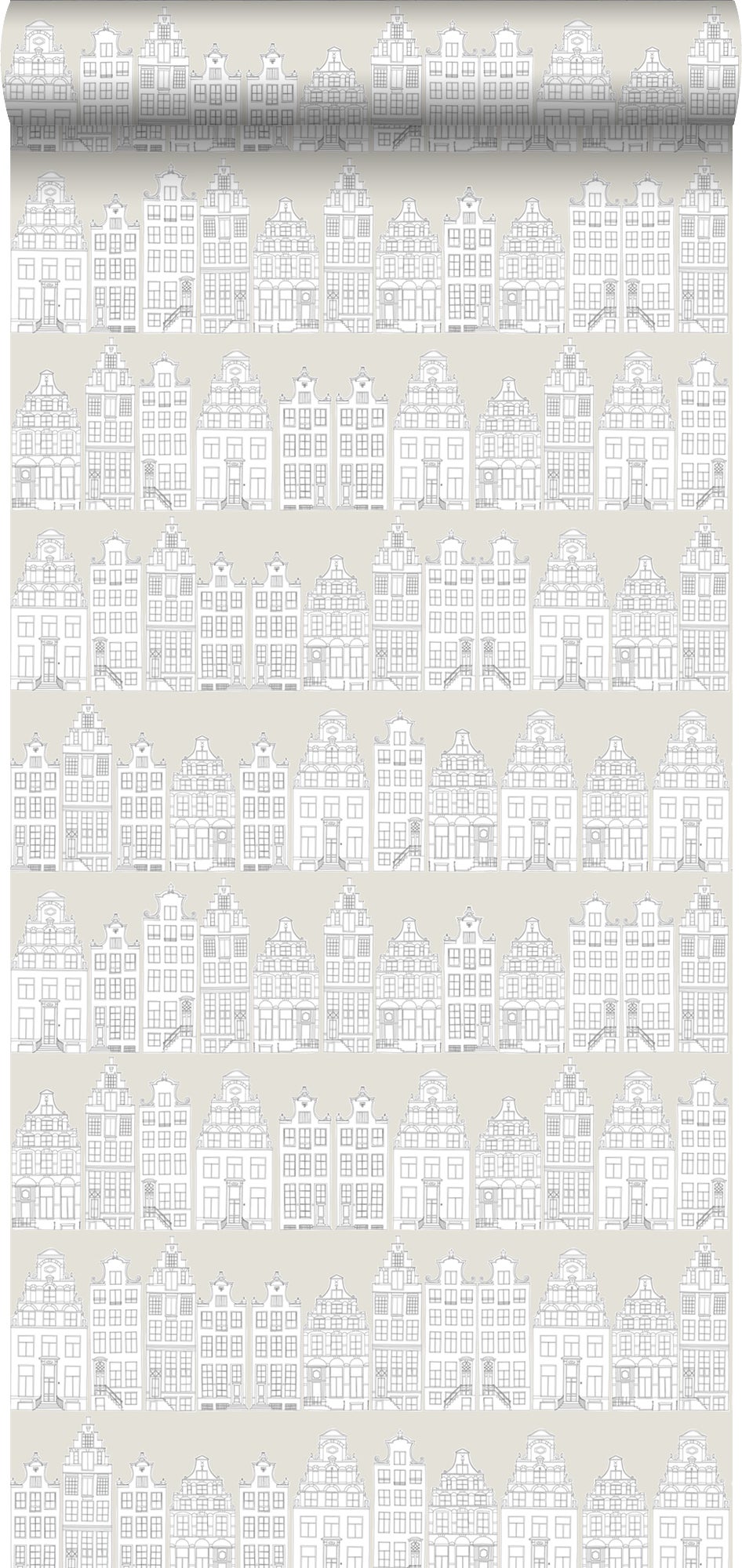 Papel pintado casas de los canales de amsterdam dibujadas gris claro - 53 cm x 10,05 m - estahome