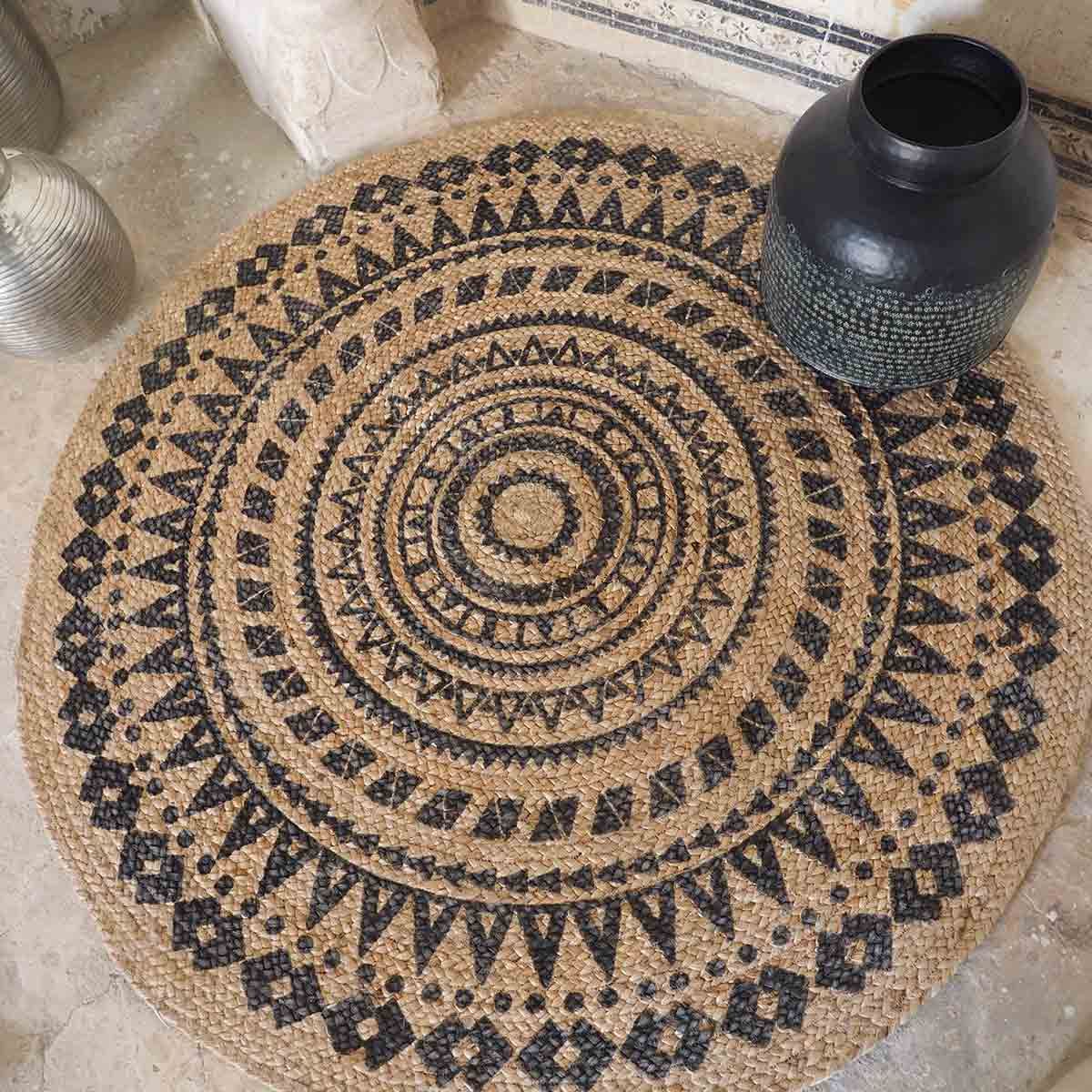 Tapis Rond Reversible En Jute Noir Jute Diametre 120 Cm Epaisseur 1cm Leroy Merlin