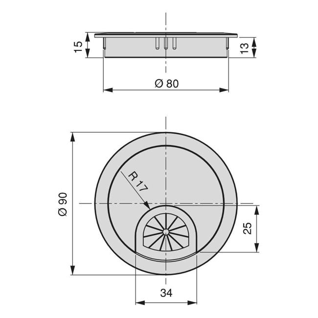 Comprar Tapa pasacables circular, D. 80 mm, para encastrar, Zamak, Cromado,  7 ud.