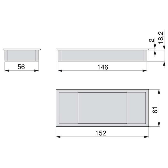 Emuca Pasacables para mesa Quadrum, rectangular, 269x80mm, para encastrar,  Aluminio, Anodizado mate