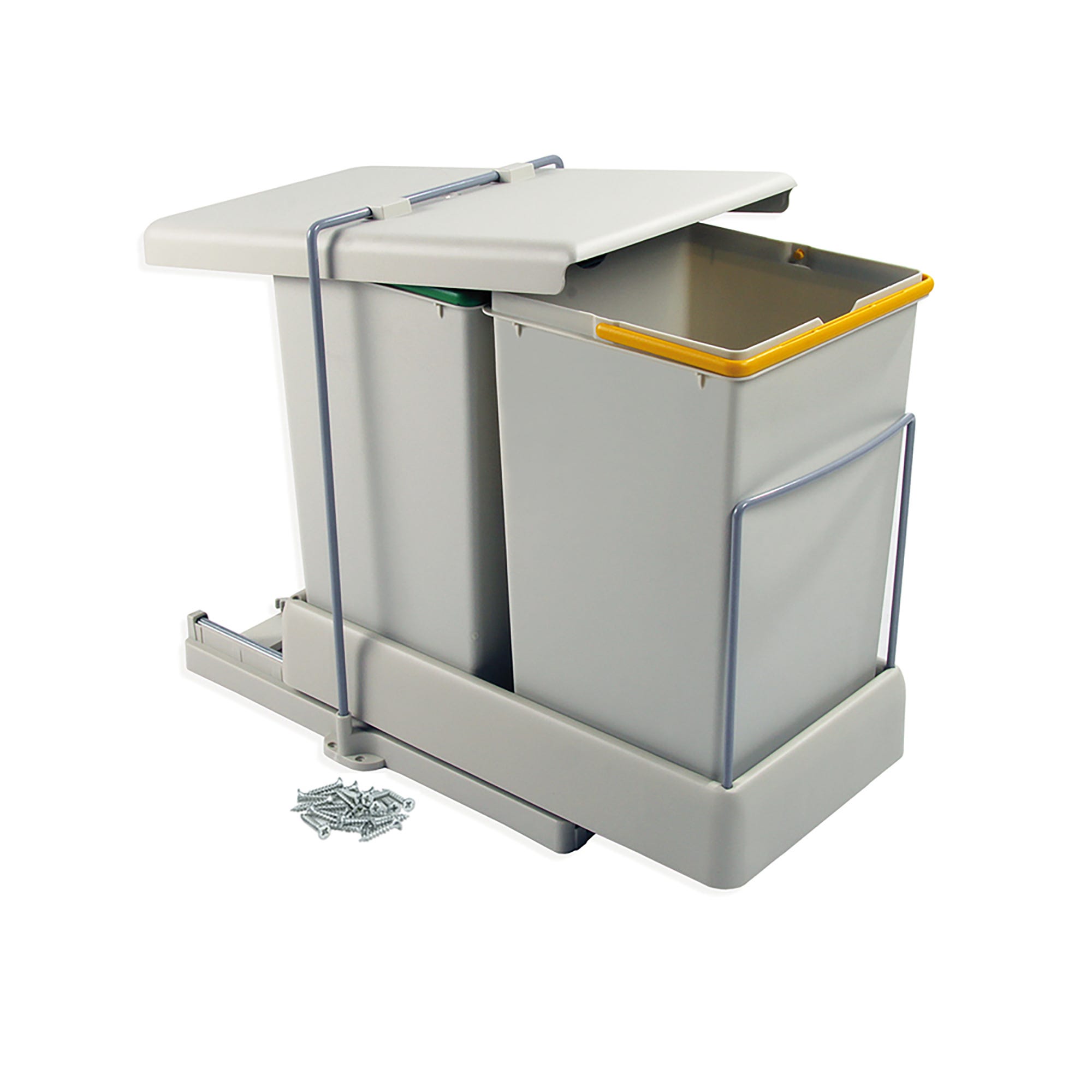 Emuca Balde do lixo reciclável para montagem inferior e extraível  automaticamente em móveis de cozinha 2x14litros, Plástico Cinza