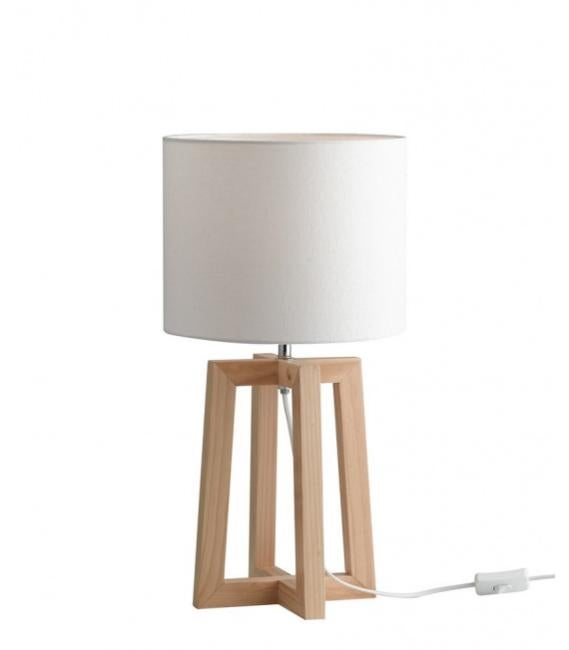 Lampe à poser BERRY en bois naturel avec abatjour en tissu blanc