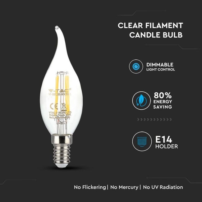 Ampoule LED à Filament 4W - Flamme - Culot E14 - Dimmable