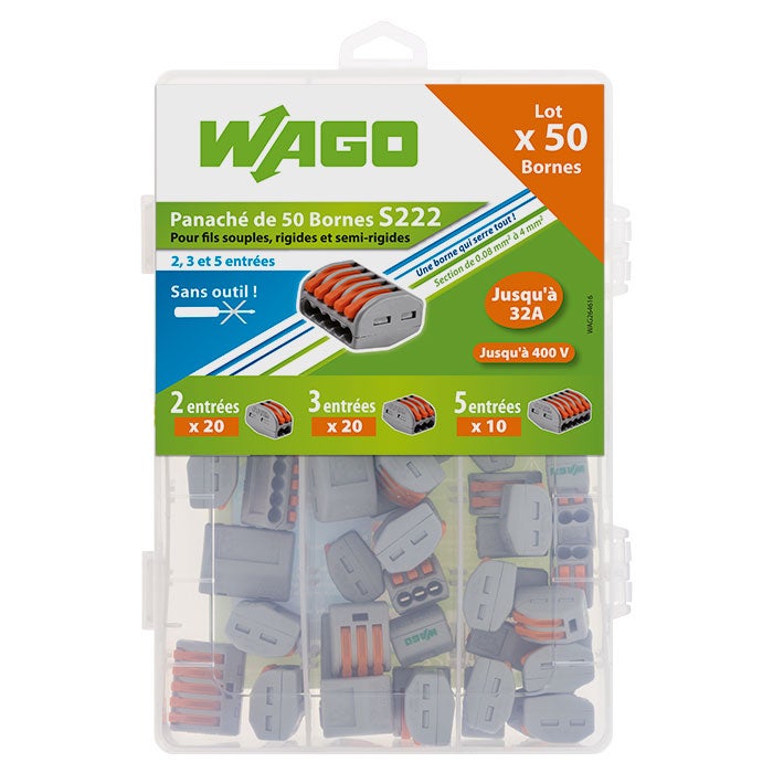 WAGO - Bornes de connexion à languette - 5 entrées pour fils souples et  rigides 0.8 à 4 mm2 - 5 unités WAGO WAG221-415_5 