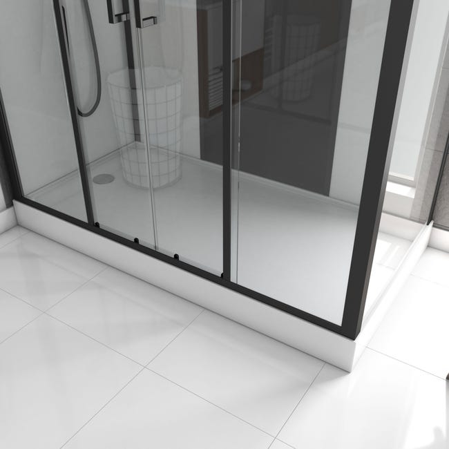 Cabine de douche rectangle 170x90x215cm- blanche avec profile noir mat a  receveur haut INFINITY HIGH