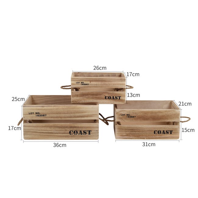 Carro tres cajas apilables de madera de pino 90x38x30cm