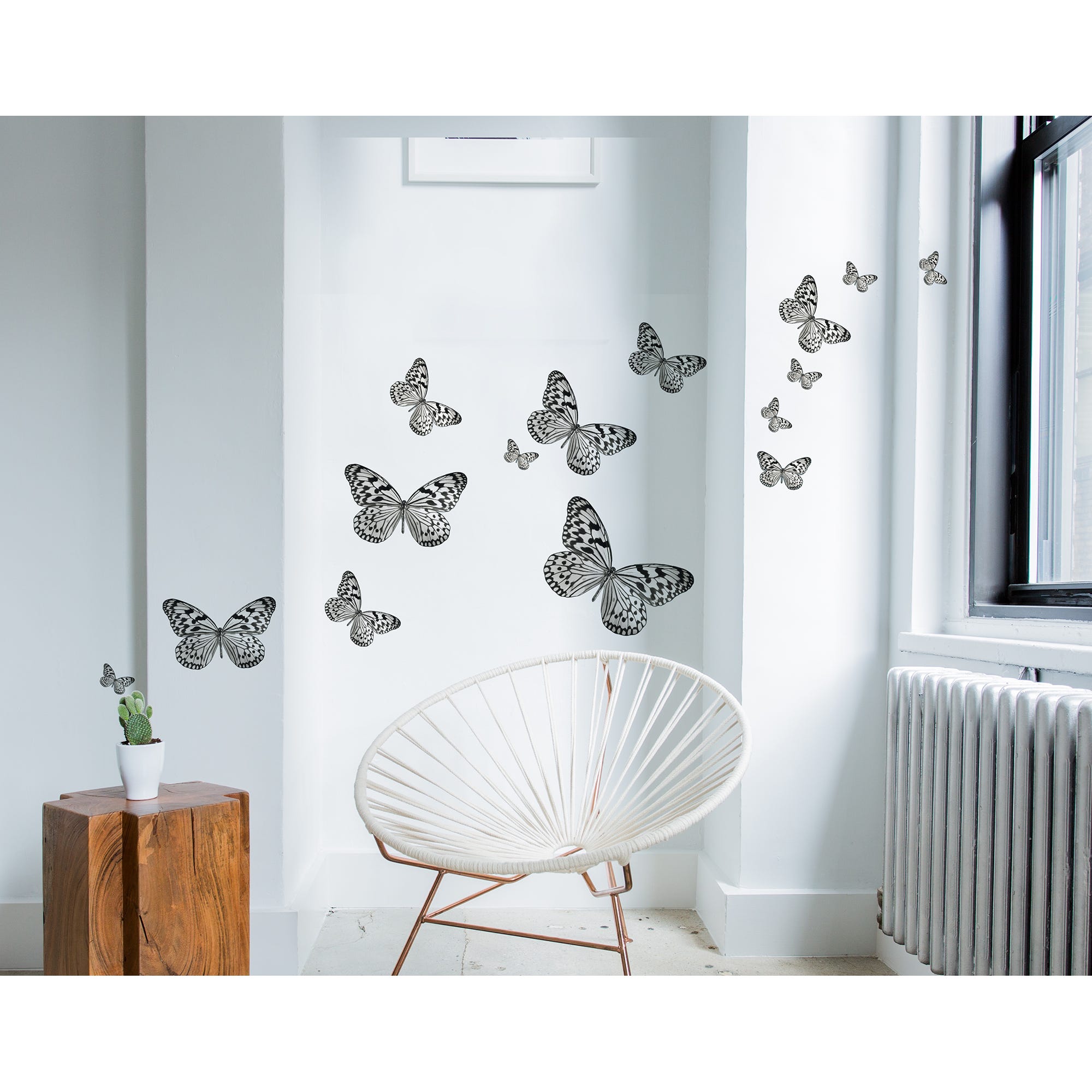 Stickers y vinilos decorativos, ilustración de mariposas en blanco y negro  de diferentes tamaños, 68 cm x 48 cm