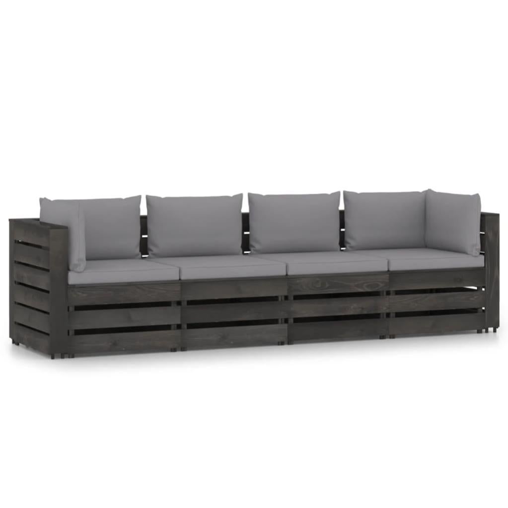 VidaXL Divano Da Giardino In Polyrattan Grigio - 4 Posti Con Cuscini - Struttura In Acciaio E Gambe In Eucalipto - 2
