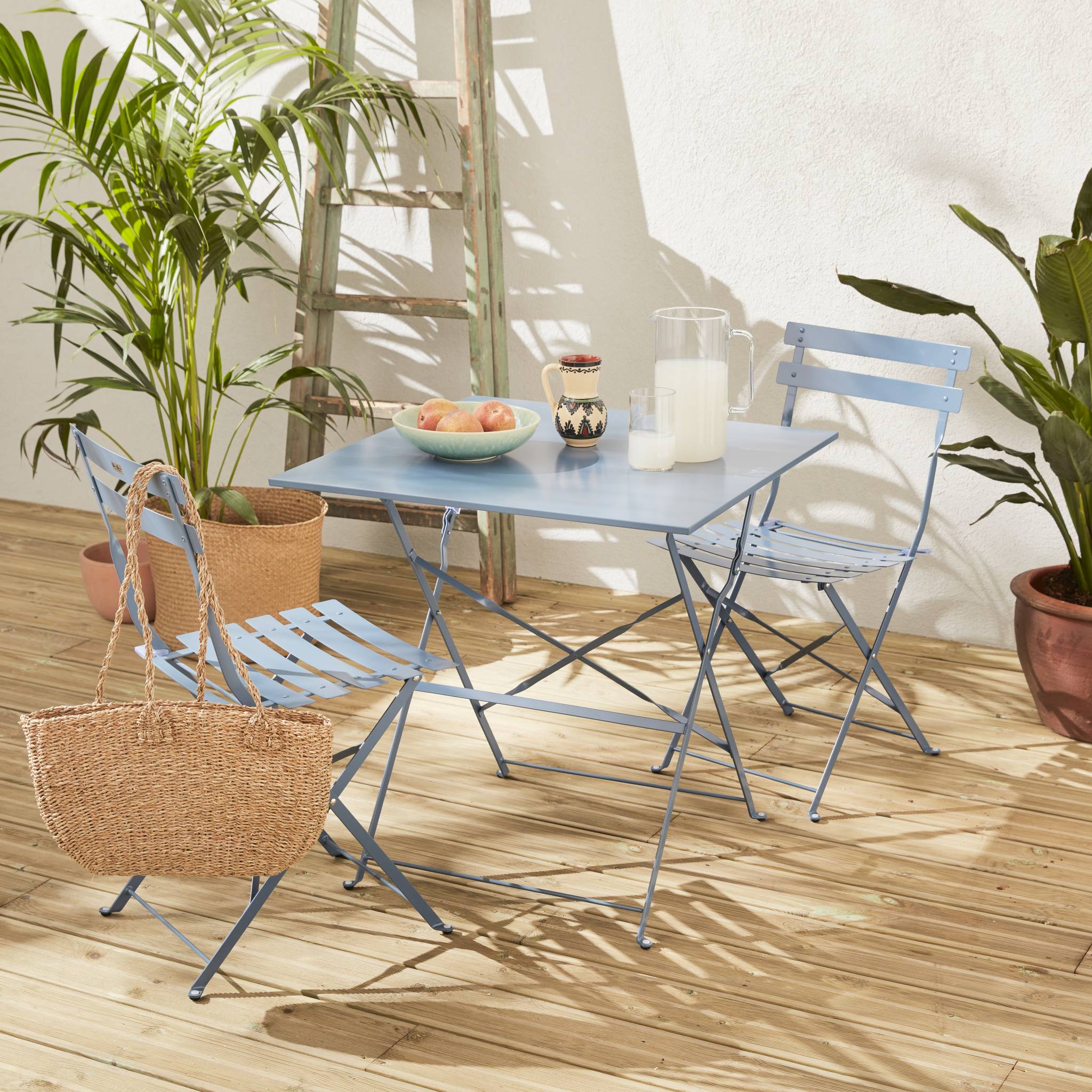 4 chaises pliantes vert Mojawo 5-tlg Salon de jardin en plastique Table de bistrot 70x70cm 