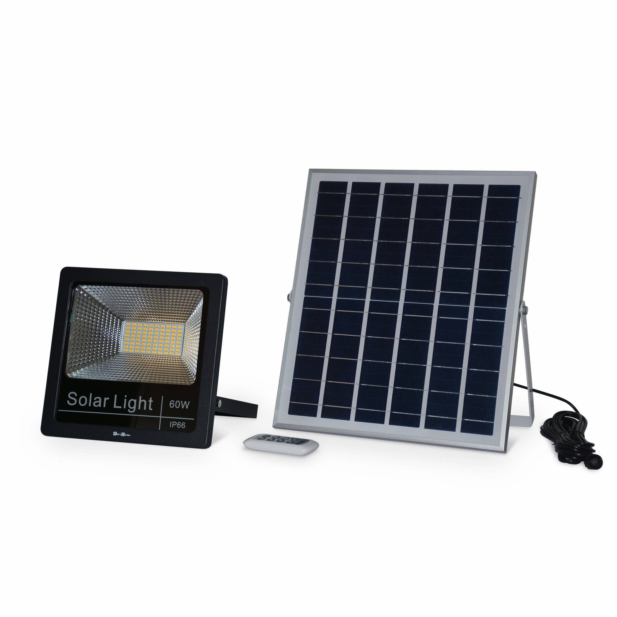Projecteur solaire LED 40W avec panneau solaire télécommandé blanc chaud lampe 