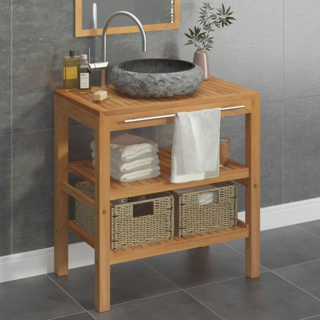 Armoire de toilette Teck solide avec lavabo en marbre Noir vidaXL