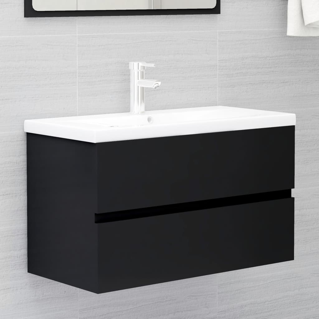 Vidaxl mueble con lavabo negro brillante aglomerado