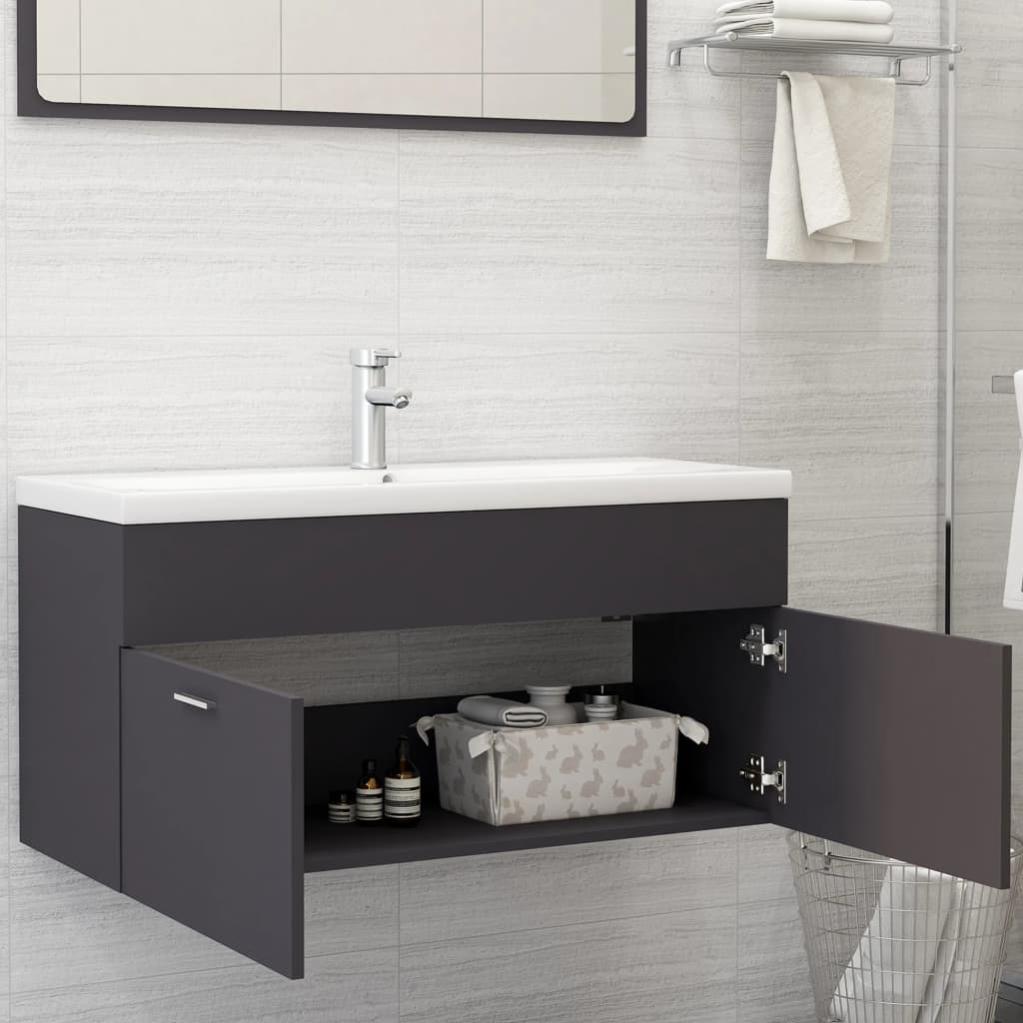 Armoire lavabo de salle de bain | Meuble de salle de bain avec bassin intégré noir CFW32354
