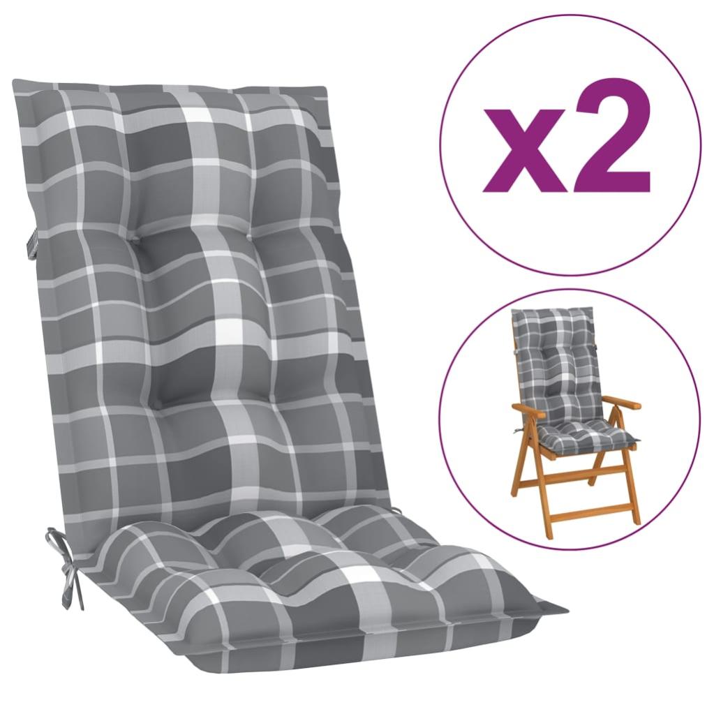 VidaXL Cuscini per Sedie da Giardino 2 pz Grigi a Quadri 120x50x7 cm