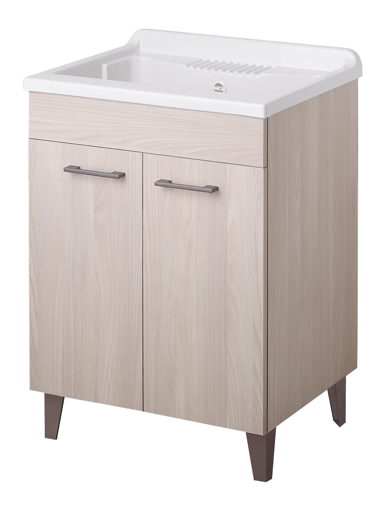 Mobile Lavatoio 80x60x85cm 2 Ante 2 Vasche Asse In Termoplastico Montegrappa Marella Bianco