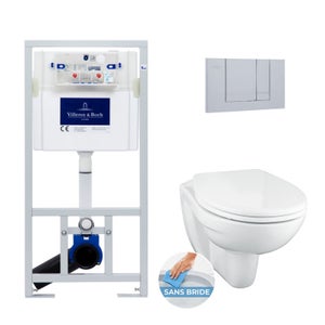 Bâti compact WIRQUIN + Plaque de déclenchement blanche + WC suspendu Alto  Rimless - Pack WC suspendu