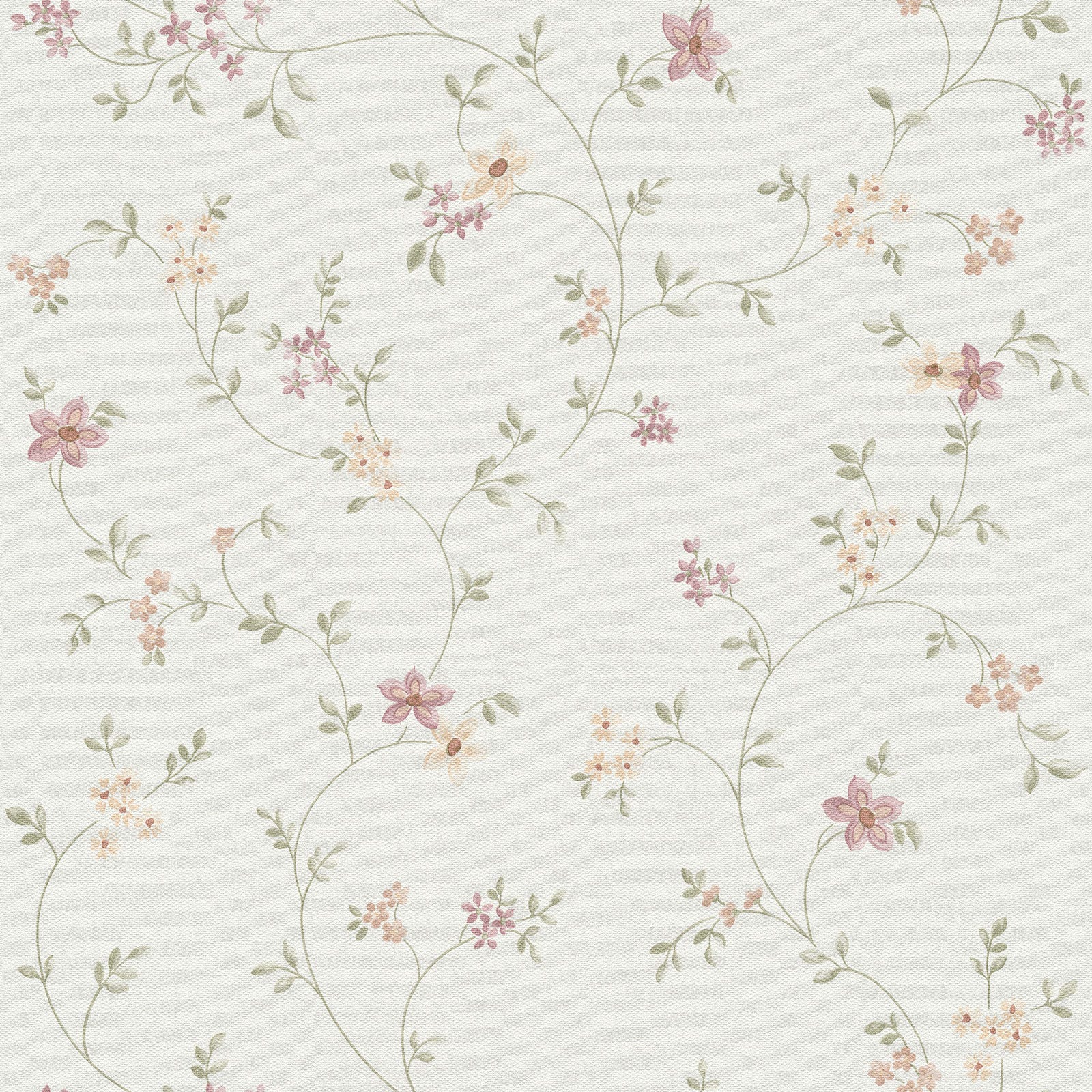 Papier peint anglais blanc & vert motif floral, Tapisserie fleurie idéale  salon rétro, Papier peint moderne à fleurs rose & vert