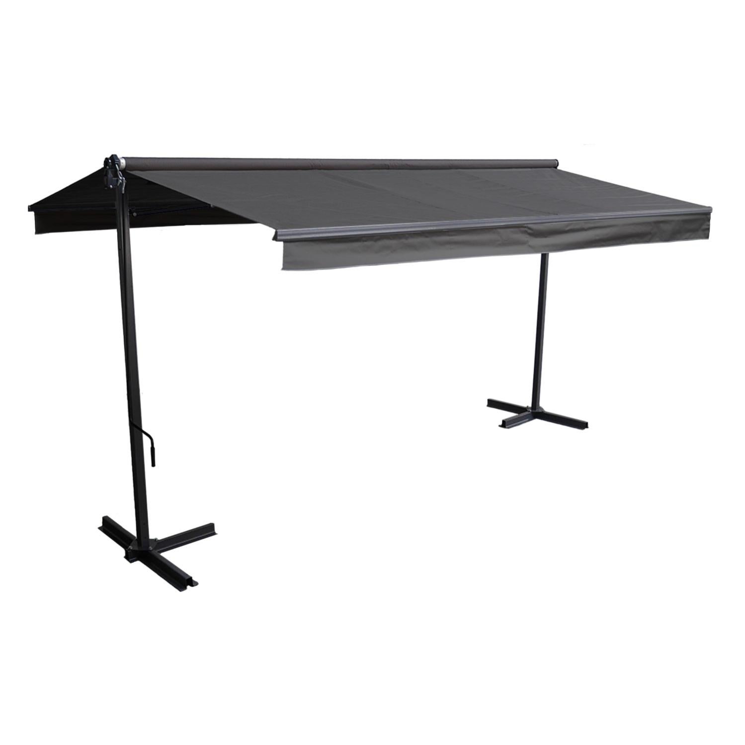 Store double pente FRENE sur pieds 3,95 x 3 m Toile anthracite et