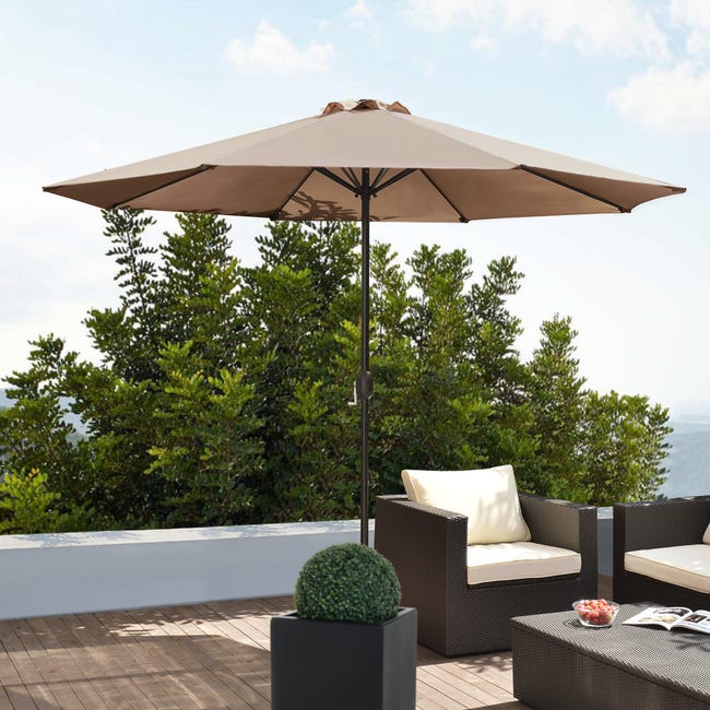Sombrilla - 300 x cm - con Manivela para Patio Terraza Balcón - Repelente agua - Parasol - Vara de Acero - Beige [casa.pro]® | Leroy Merlin