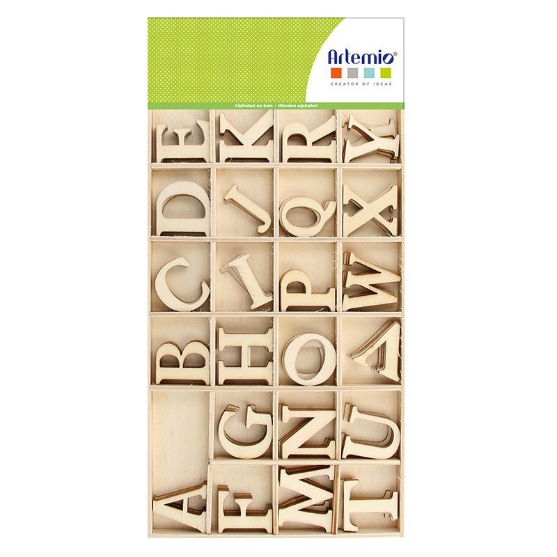 Alfabeto di legno Lettere maiuscole 3 x 0,2 cm - 130 pezzi