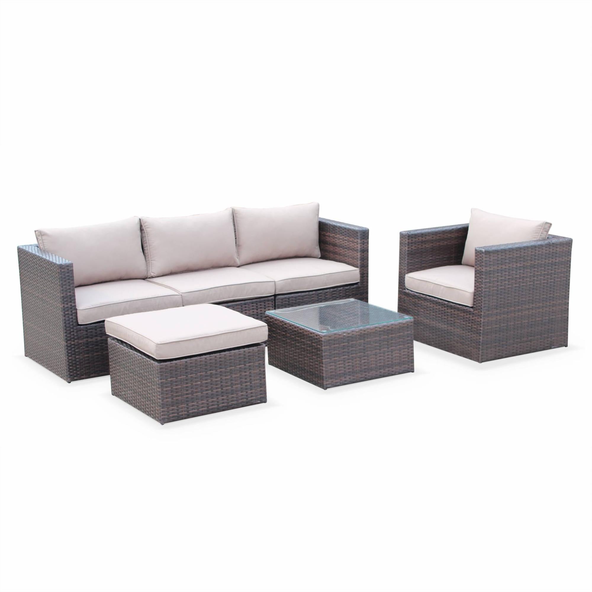 Muebles de jardin, conjunto sofa de exterior, Marron Marron, 5 plazas