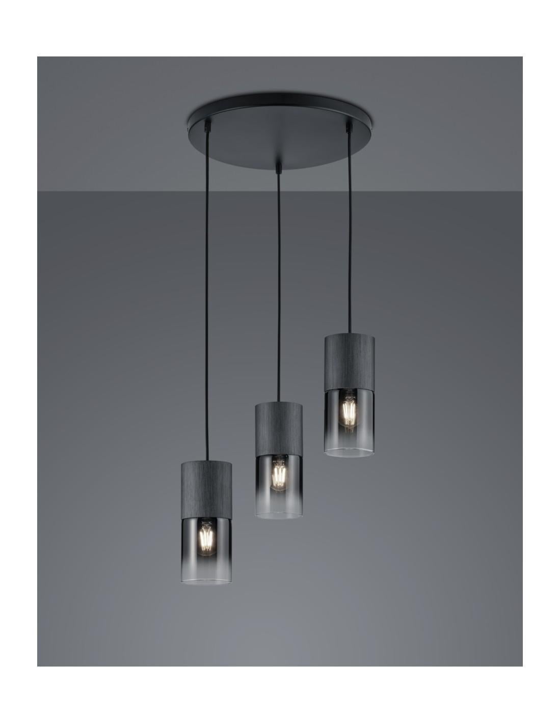 Lampada a sospensione Yildo, a 3 luci, nero/oro, rosone, 37 cm