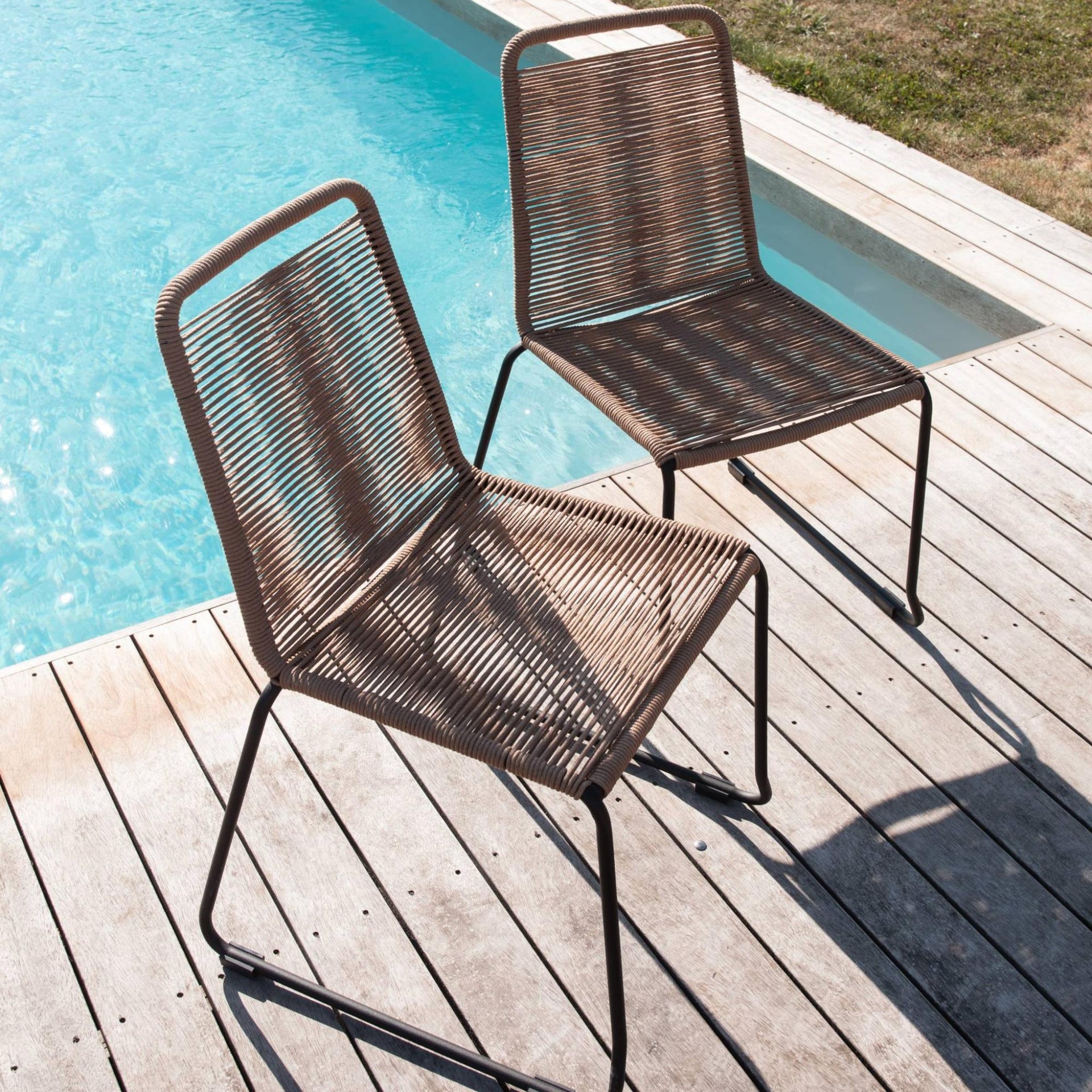 Lot De 2 Chaises De Jardin En Corde Brasilia. Beige. Empilables