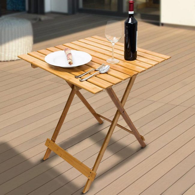 Meda mesa plegable de madera rectangular 140x80 cm para jardín y