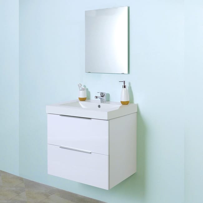Meuble Sous Vasque Domino 60cm 2 Tiroirs 1 Vasque Miroir Blanc Le Quai Des Affaires Leroy Merlin