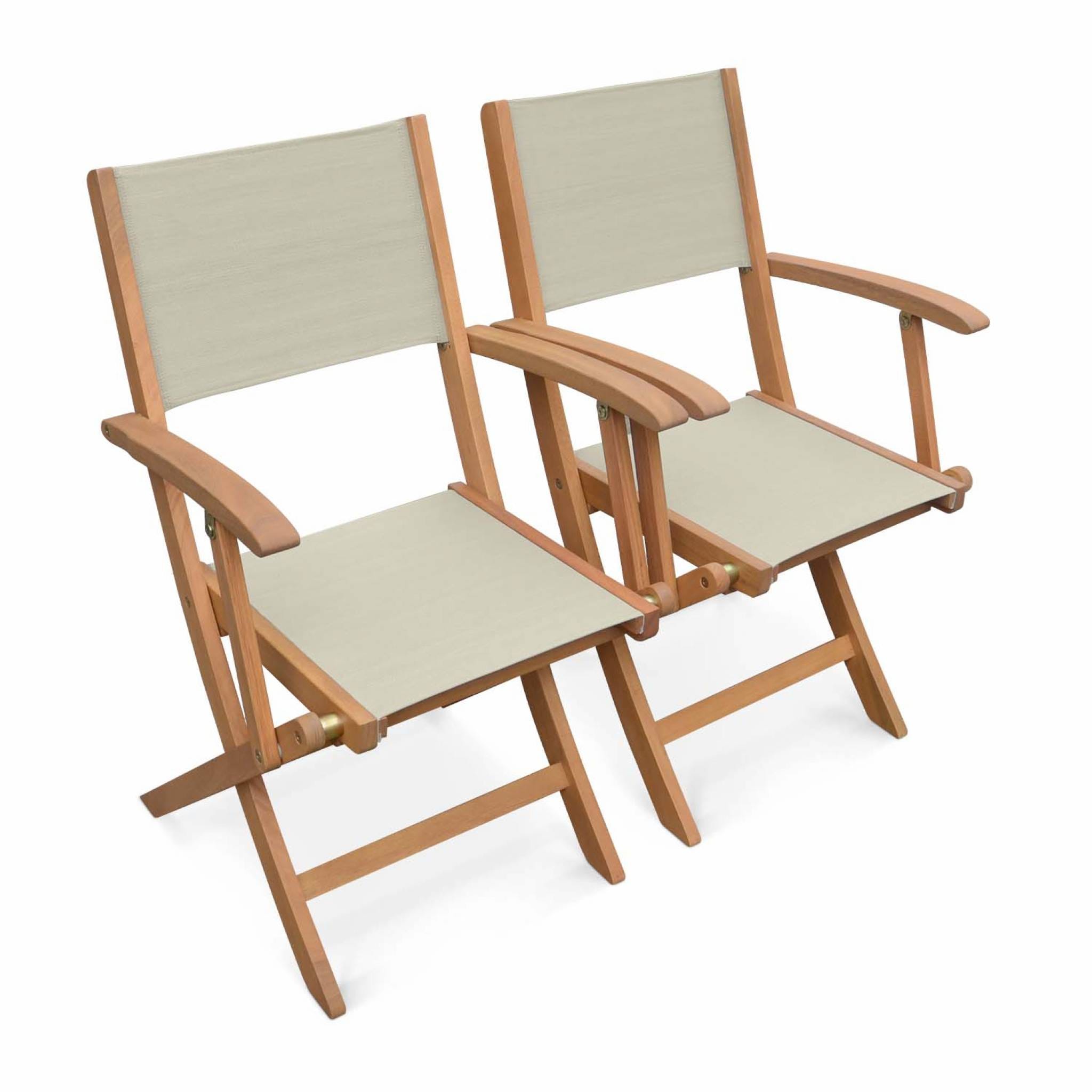 Lot de 2 chaises de jardin pliantes en bois FSC et textilène