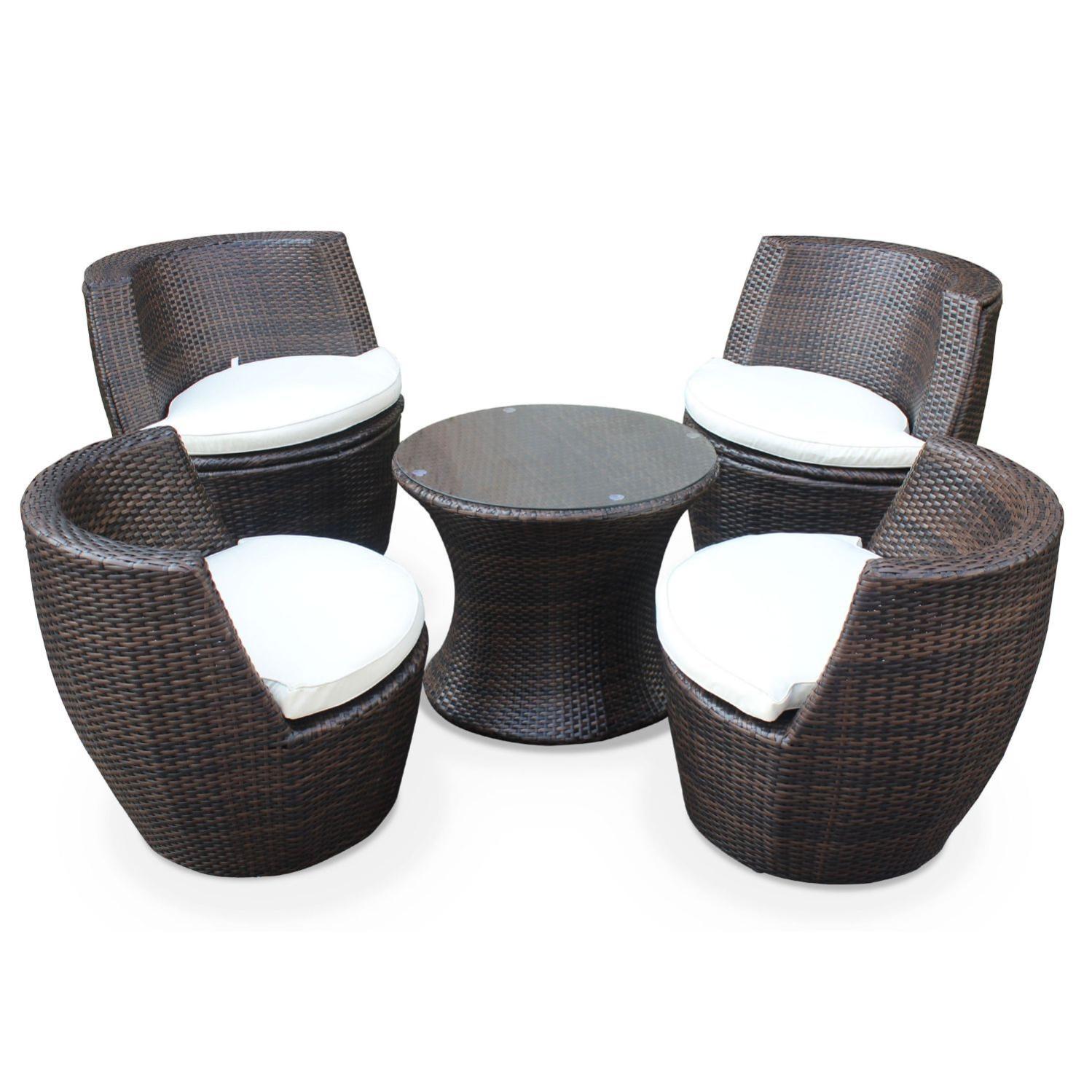 Salon De Jardin Encastrable Et Empilable En Resine Tressee Bologna Chocolat Coussin Ecrus 4 Places Une Petite Leroy Merlin