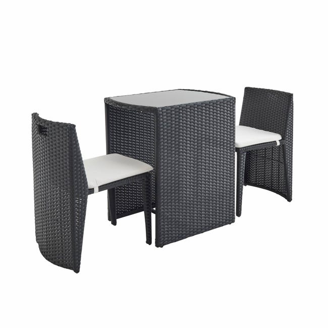 Desconocido Prestigio entonces Conjunto de mesa y sillas de jardin ratan sintetico - Negro / marron,  cojines crudo - 2 plazas - Doppio | Leroy Merlin