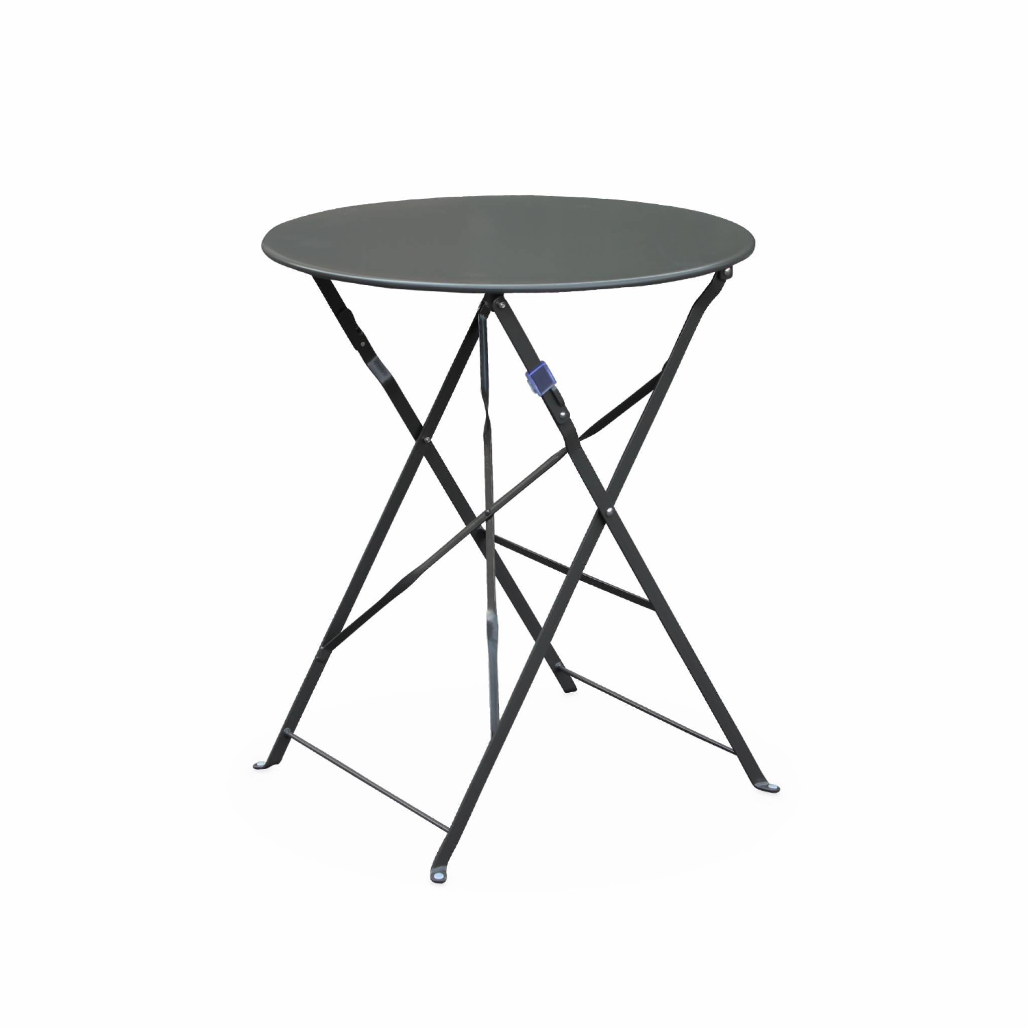 Salon de jardin bistrot pliable - Emilia rond gris anthracite - Table Ø60cm  avec deux chaises pliantes. acier