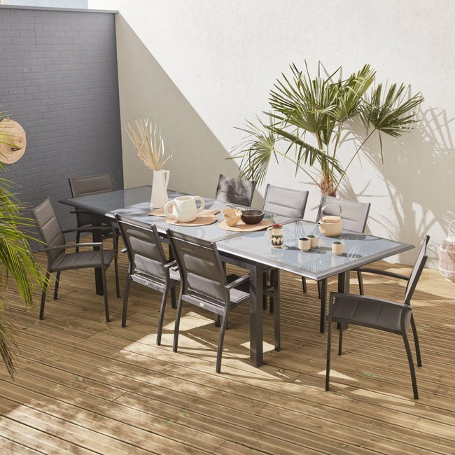Tavolo da giardino allungabile in alluminio, 8 sedie