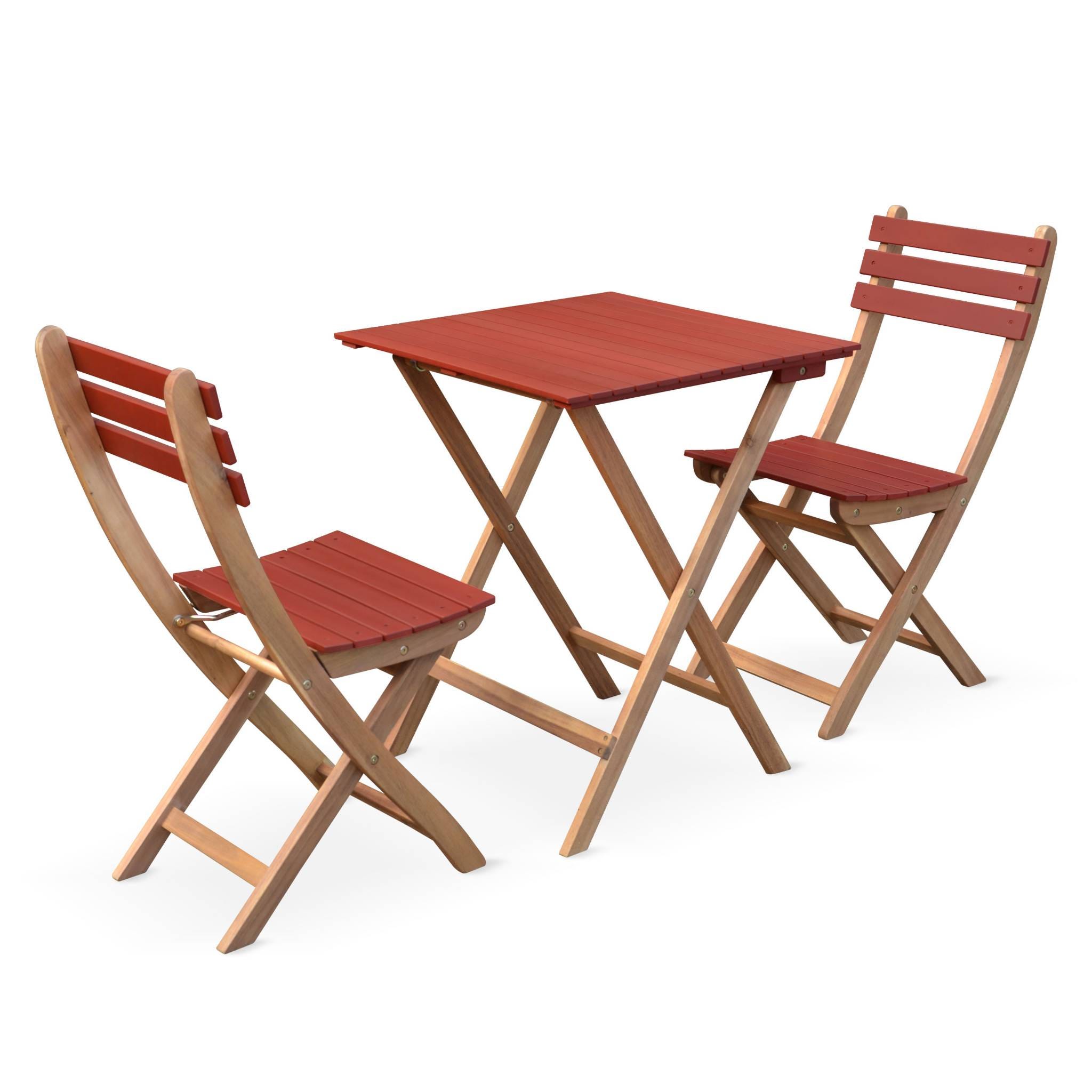 Conjunto de jardín de madera Bistro 60x60cm - Barcelona - terracota, mesa  plegable cuadrada bicolor con 2 sillas plegables, acacia