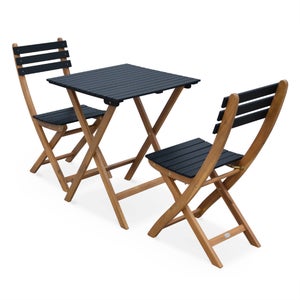 Table pliante et Chaises Homezie, Rotin, Avec 2 chaises, Table pliable, Table de