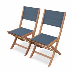 Chaises de jardin en bois et textilène - Almeria Gris anthracite - 2 chaises pliantes en bois d'Eucalyptus huilé et