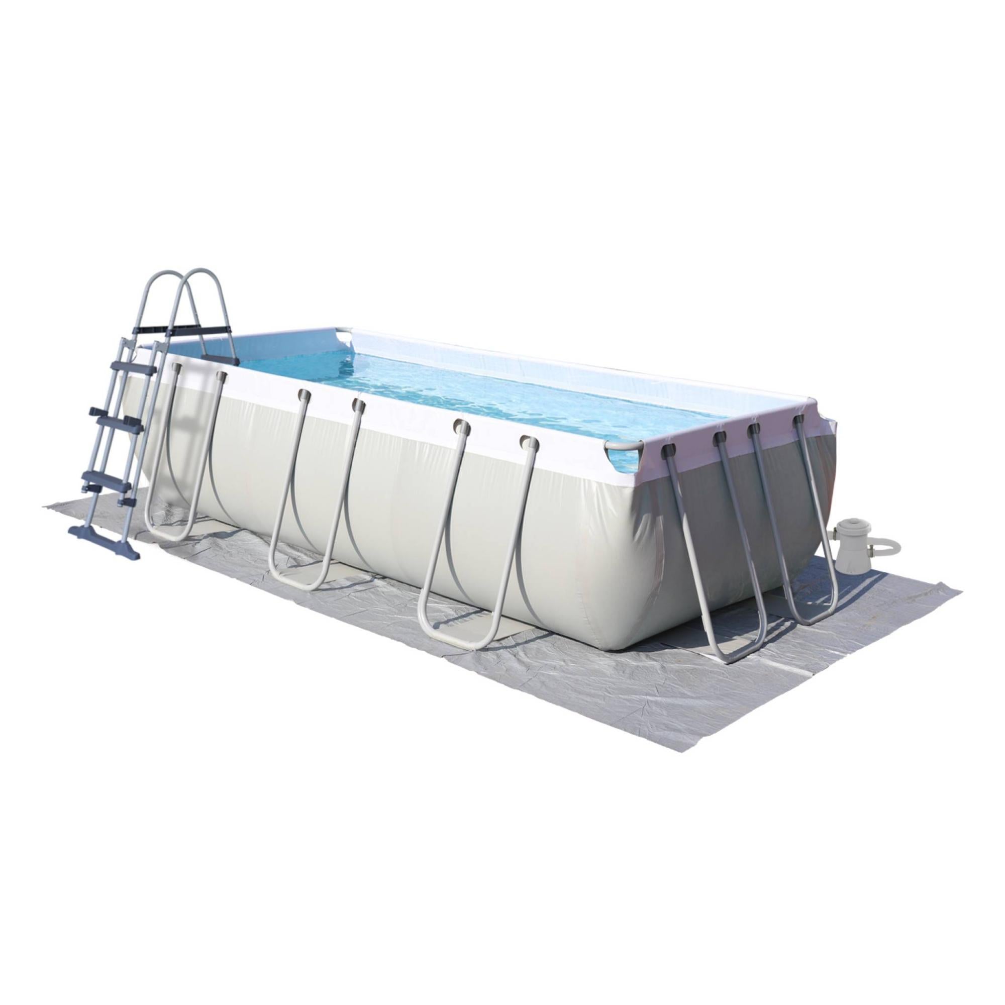Piscine Tubulaire Rectangulaire 4x2m Alice's Garden - Avec Filtre, Bâche, Tapis Et échelle | Piscine Hors Sol Acier Pour Jardin