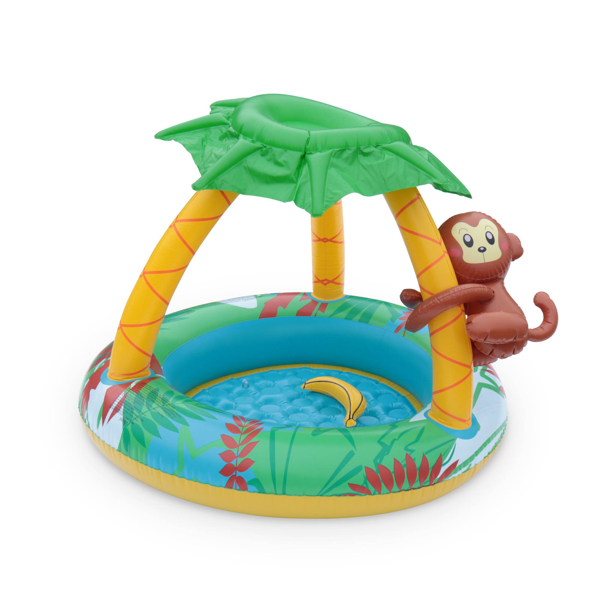 Pataugeoire gonflable JUNGLE. piscine pour bébé avec pare-soleil et jeux.  100 x 80 cm