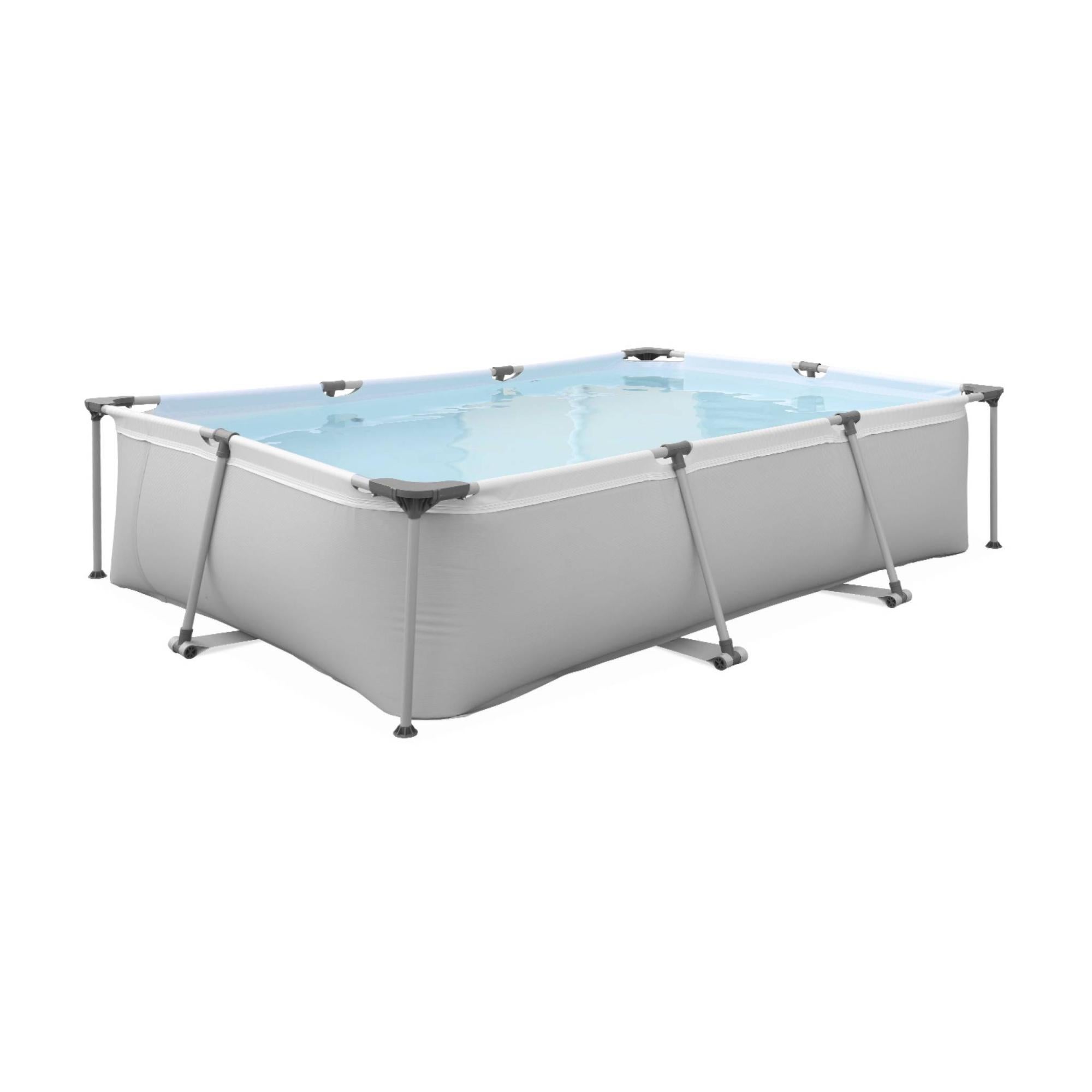 Piscina Tubular Gris Tanzanita, Piscina Rectangular 3X2M Con Bomba De Filtración Piscina Sobre Suelo Estructura De Acero