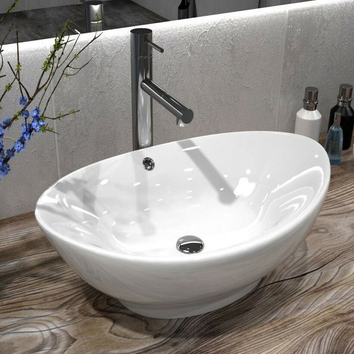 Vasque salle de bains OVALIS A poser Céramique blanche brillante