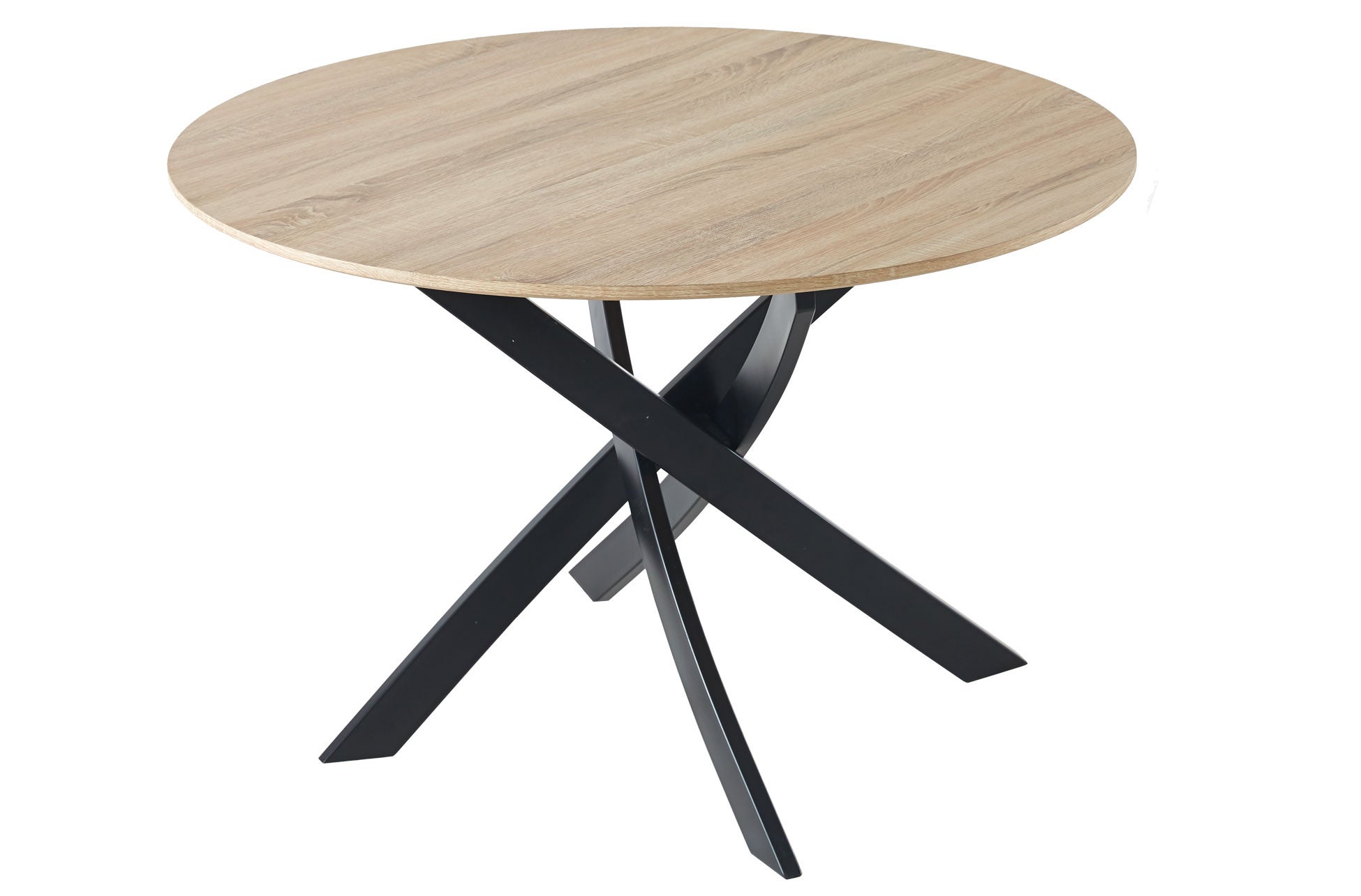 Table à manger ronde fixe, salon, Modèle ZEN, couleur chêne, Pieds métalliques, mesure 100x100x75cm de haut.