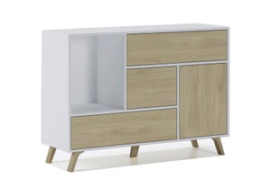 Credenza Buffet/sala Da Pranzo, Arredamento Ausiliario Buffet Loft 1 Porta,  3 Cassetti, Tutti In Colore Rovere Rustico. Misure: 120x40x86cm.