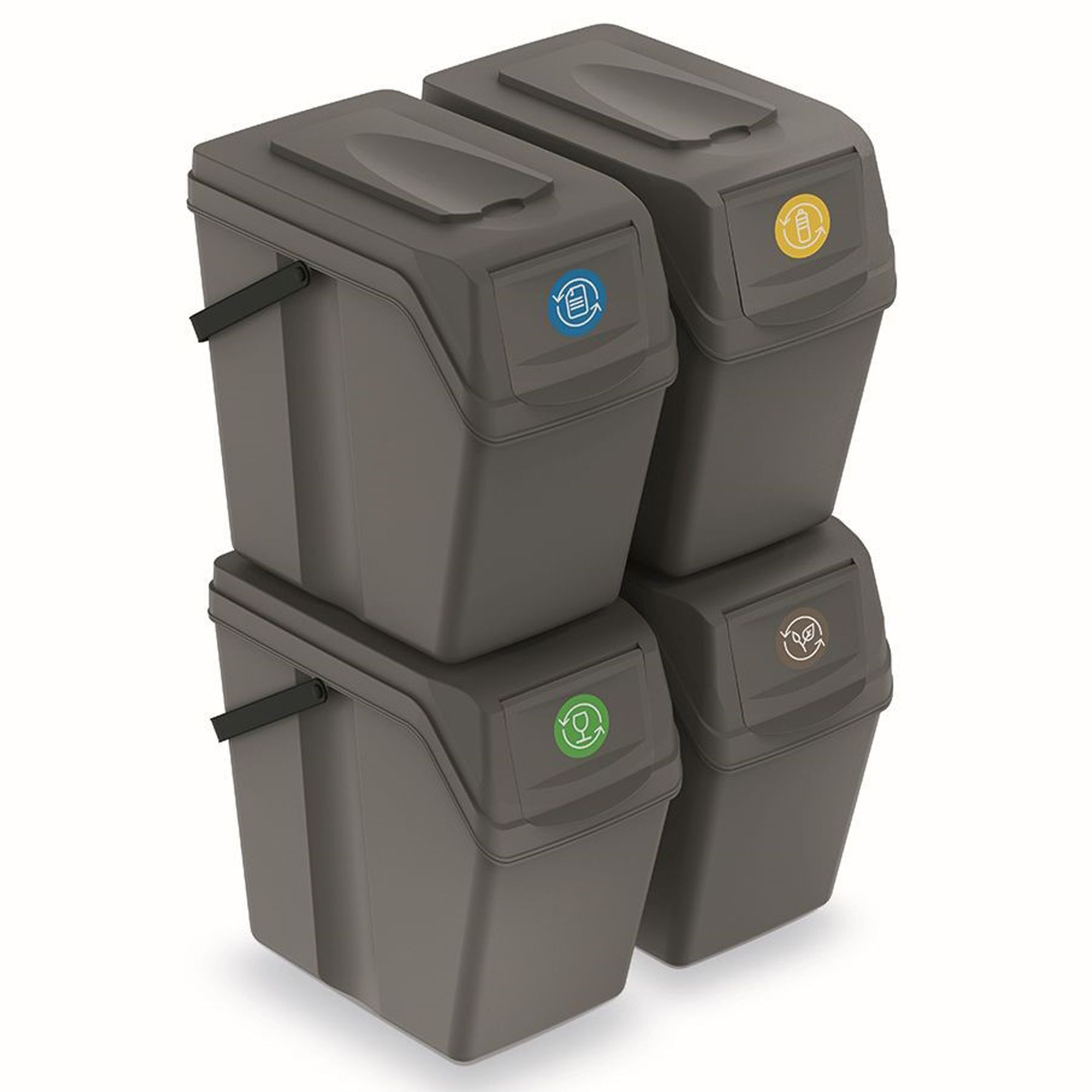 Juego de 4 cubos de reciclaje 100L Prosperplast Sortibox de plastico en color gris Leroy Merlin